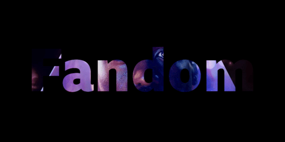 Title card for the fandom research: the word Fandom cut out of moving footage, so clips of performers and crowds play through the letterforms.